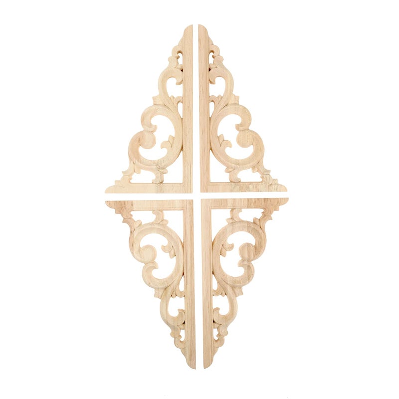 MUXSAM Wood Carved Corners Appliques Onlays, 2-Pair Unpainted Wood Caravings Decals for Cabinet Dresser Cupboard Mirrors Walls Doors Closet Fireplace Bed Frame DIY Craft Project, 21x11cm/8.27"x4.33" - Image 3